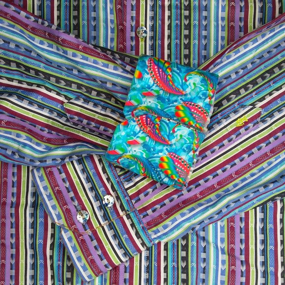 Robert Graham Flip Cuff Button Down Shirt Size XL Long Sleeve Colorful Stripes - Picture 4 of 12